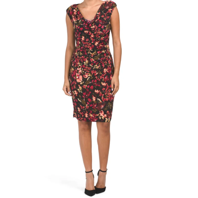 ladies-mini-dress-red-rush-Anne Klein Women's Valerie Floral Print Cowl Neck Mini Dress