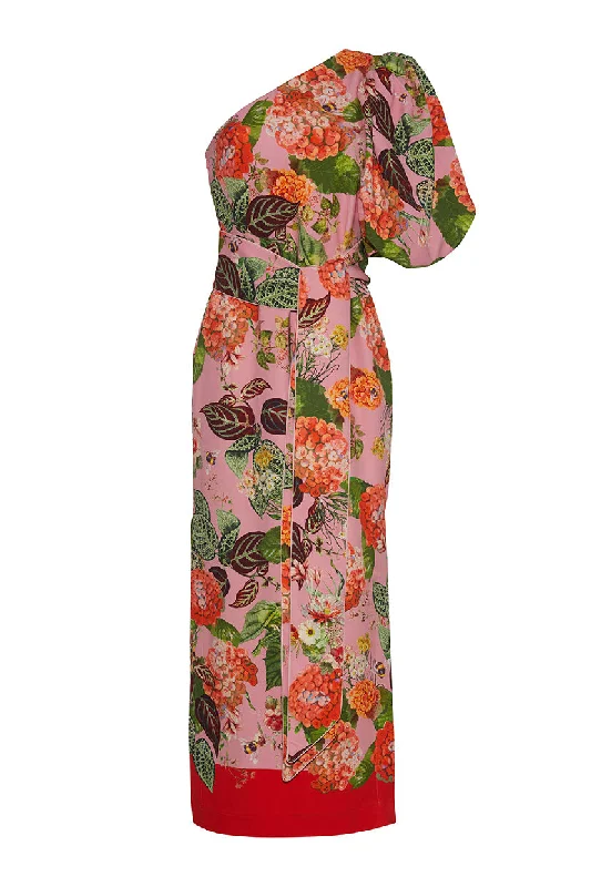 ladies-floral-dress-saffron-silk-Lucia Dress | Avery Floral Pink