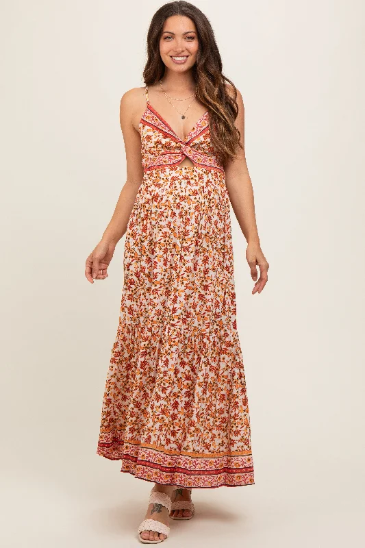 Women's floral dress glam pop -Red Floral Strapless Maternity Maxi Dress