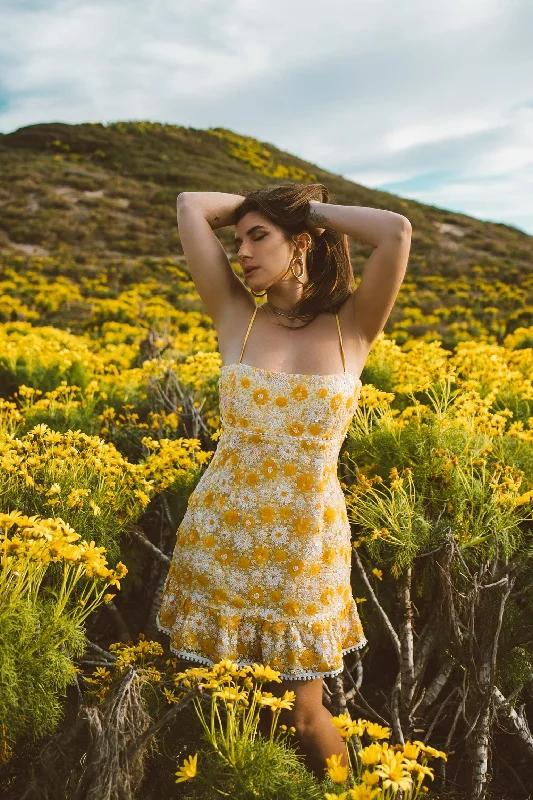 ladies-floral-dress-slit-sunset-Yellow Floral Sequin Dress