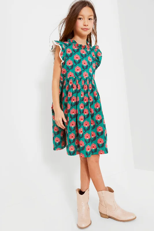 ladies-floral-dress-stretchy-sprig-Green Ikat Floral Leila Dress