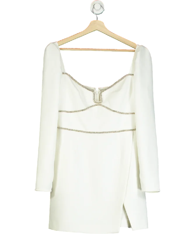 ladies-mini-dress-bright-bop-Self-Portrait White Embellished Long Sleeve Mini Dress UK 12