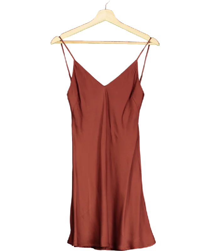 ladies-mini-dress-trendy-tease-Studio Matis Brown V-back Satin Mini Dress UK XS