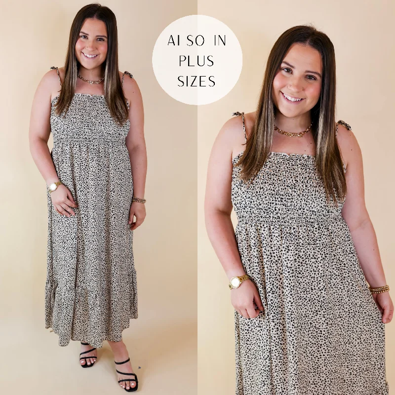 Women's floral dress blaze glow -Last Chance Size 2XL | Wild Thoughts Dotted Print Maxi Dress with Spaghetti Straps in Taupe