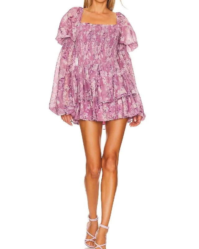 ladies-floral-dress-mono-muse-Alexa Dress In Mauve Summer Floral | Mauve Summer Floral