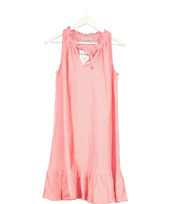 ladies-mini-dress-sale-snap-Heidi Klein Pink Ruffle Mini Dress 100% Linen UK S