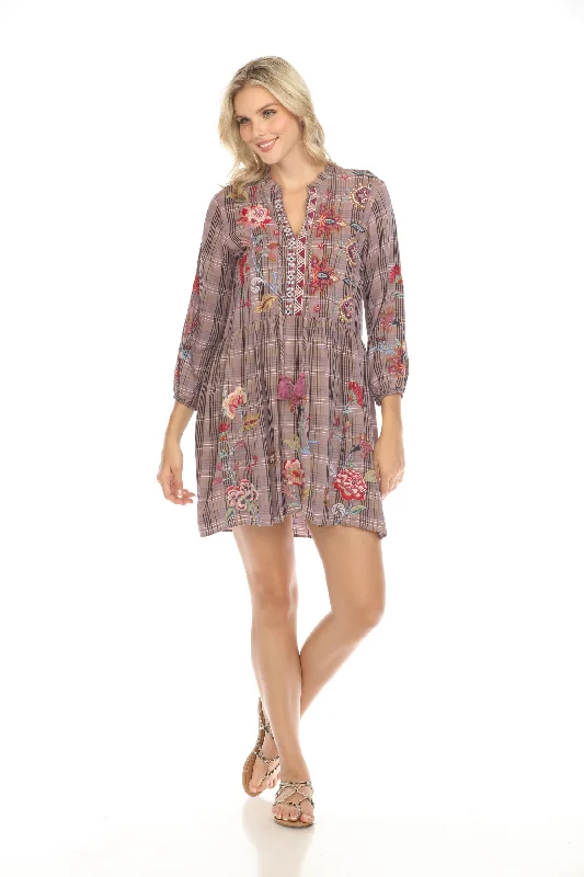 ladies-mini-dress-insta-ignite-Johnny Was Workshop Plaid Garnet Field Mini Dress W30723 Boho Chic