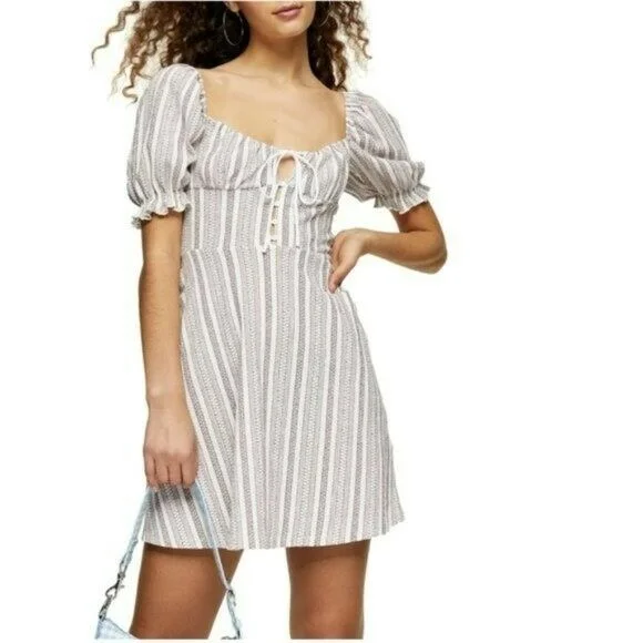 ladies-mini-dress-tiered-twirl-TOPSHOP Textured Stripe Puffed Sleeves Mini Dress