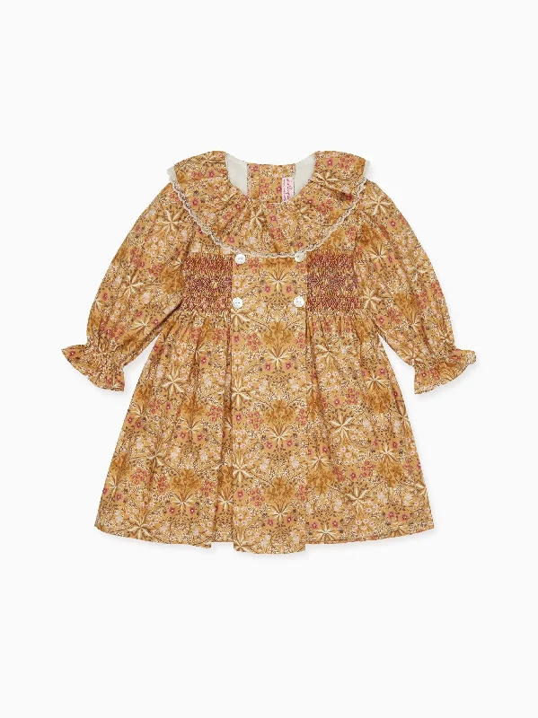 ladies-floral-dress-boho-belle-Mustard Floral Roda Girl Smock Dress