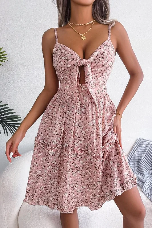 ladies-floral-dress-sheer-shimmer-WOMEN FLORAL BOW V NECK SEXY DRESS