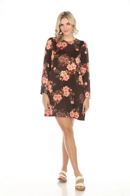 ladies-mini-dress-coffee-cute-Johnny Was Jade Spell Of Winonna Floral Silk Mini Dress L35523 Boho Chic