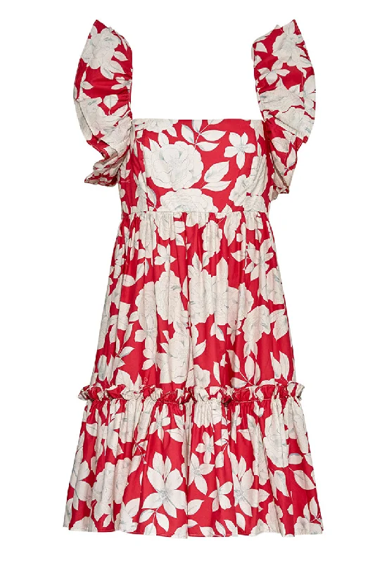 ladies-floral-dress-beige-bliss-Lexa Dress | Graphic Floral Raspberry