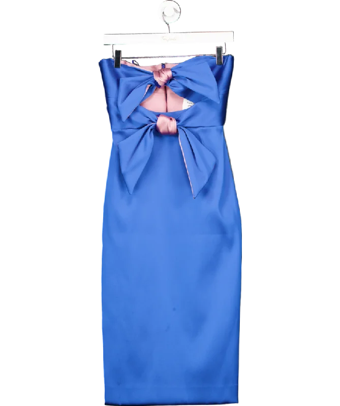 ladies-mini-dress-slim-snap-Milly New York Blue Satin Bow-Detail Mini Dress UK 6