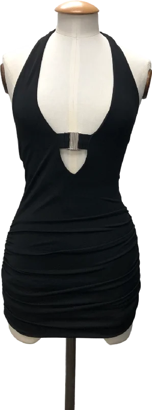 ladies-mini-dress-party-pizzazz-White Fox Black Halter Neck Mini Dress UK XS