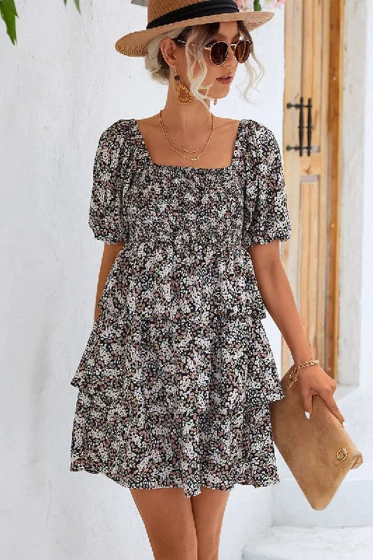 ladies-floral-dress-cowl-cool-OFF SHOULDER SQUARE NECK FLORAL TIERED DRESS