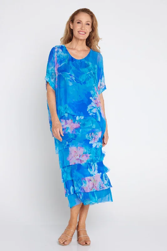 ladies-floral-dress-cinnamon-calm-Margo Silk Dress - Cobalt Floral