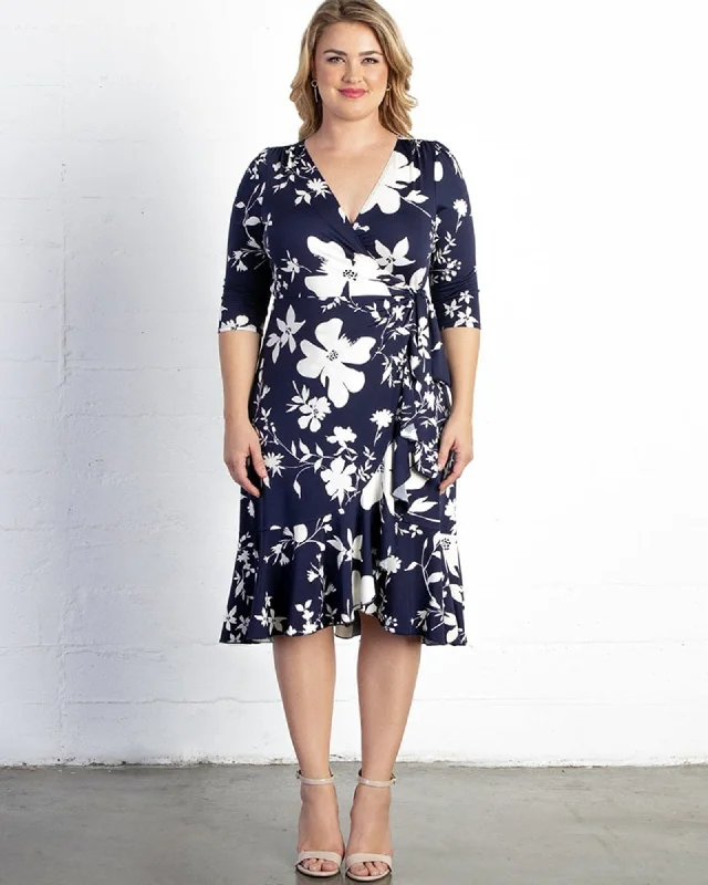 ladies-floral-dress-flowy-fern-Flirty Flounce Wrap Dress | NAVY FLORAL PRINT