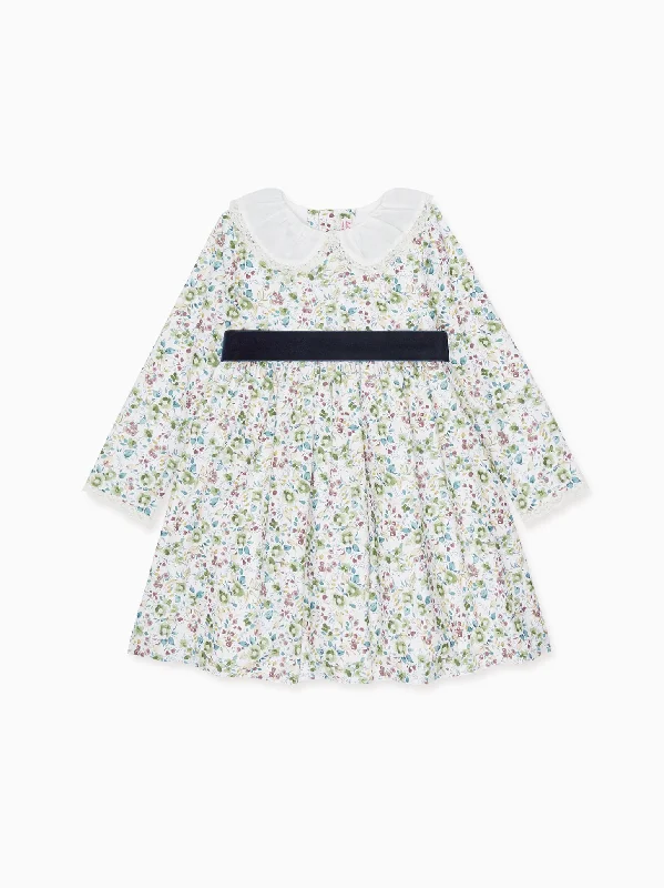 ladies-floral-dress-dark-dawn-Green Floral Helena Girl Dress