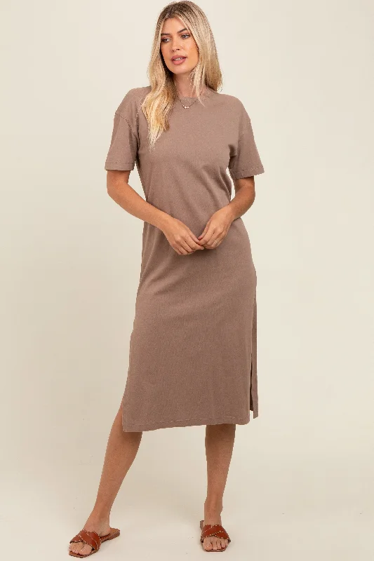 Women's midi dress loose glow -Taupe T-Shirt Midi Dress