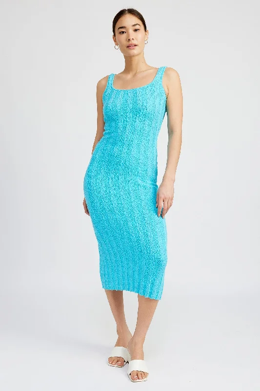 Women's midi dress deal flair -Aqua Wide Rib Knit Midi Dress