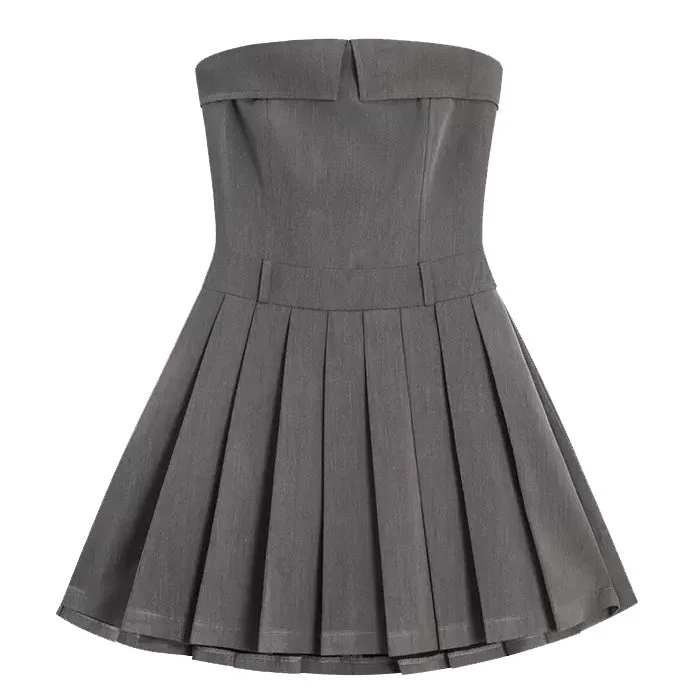 ladies-mini-dress-sustainable-snap-Pleated Mini Dress in Grey