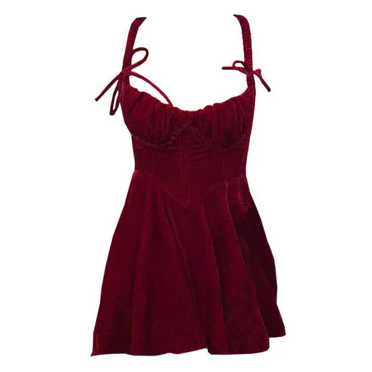 ladies-mini-dress-limited-lush-Vintage Aesthetic Red Velvet Mini Dress