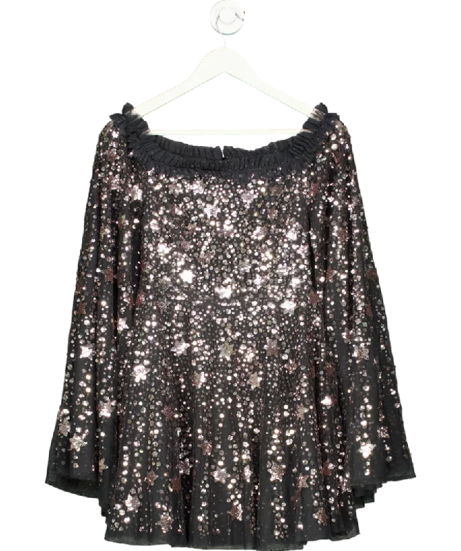 ladies-mini-dress-open-back-oomph-Needle & Thread Black Shooting Stars Cape Mini Dress UK 8