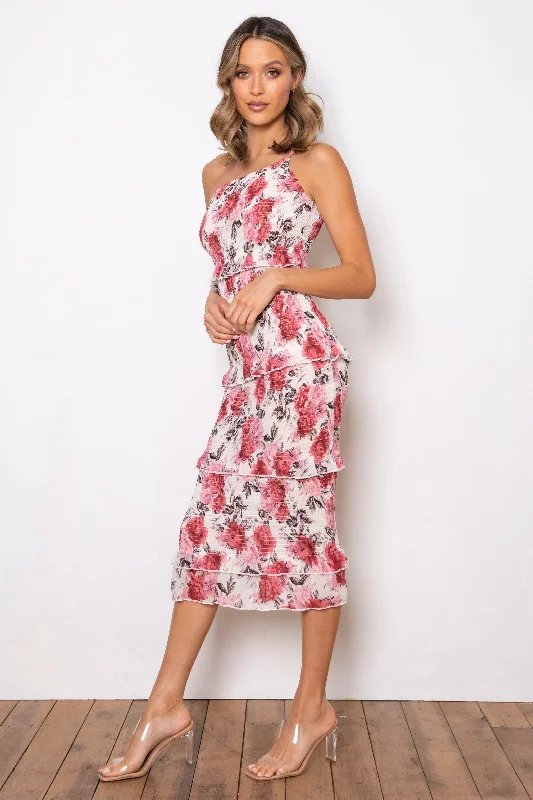 ladies-floral-dress-rose-ripple-Dark Rose Dress - Cream Floral