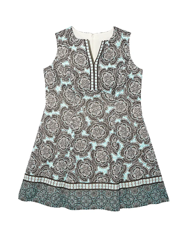 ladies-floral-dress-ivory-illume-Ana Floral Scuba Dress | Azure Blue / Light Blue