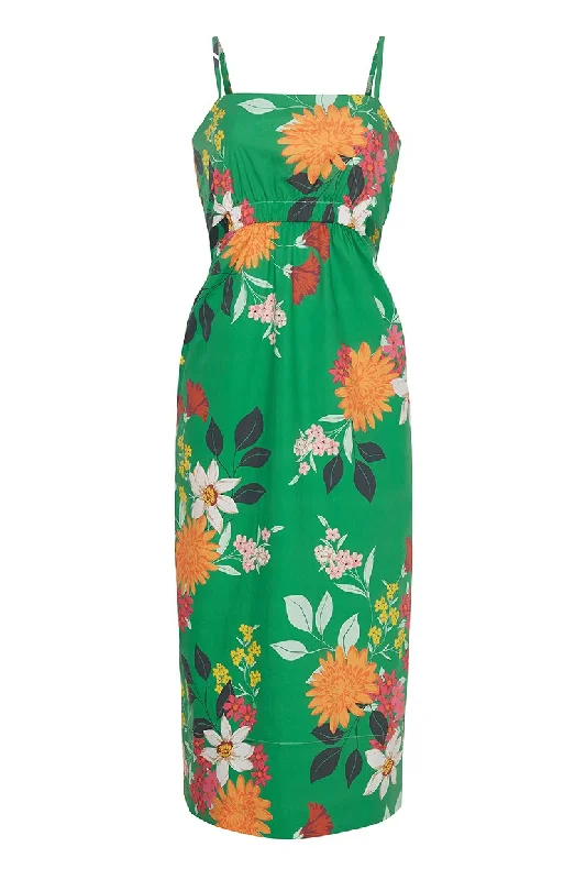 ladies-floral-dress-peach-petal-Vivian Dress | Punch Floral Green