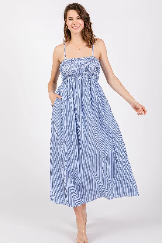 Women's midi dress path pop -Blue Bartlett Striped Smocked Midi Dress