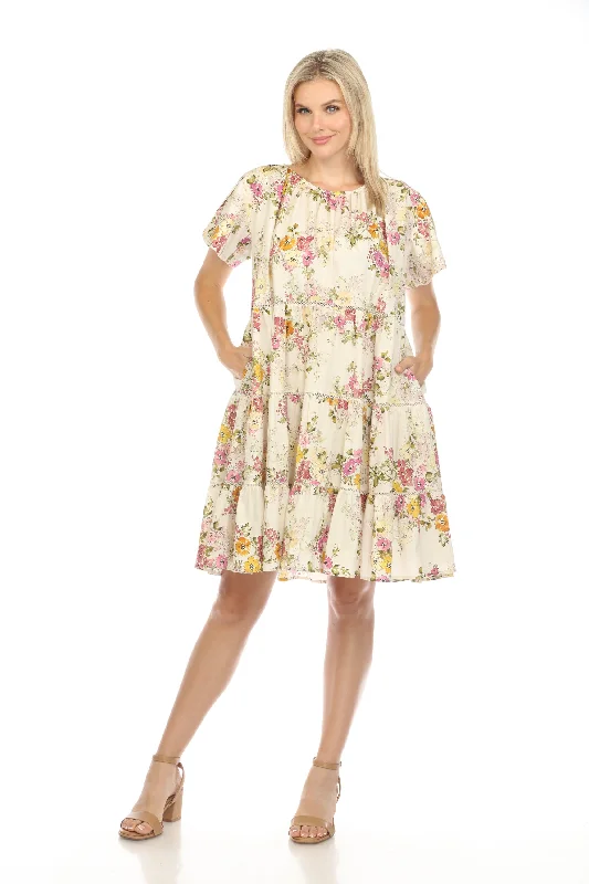 ladies-mini-dress-vermilion-vibe-Johnny Was Jade Magnolia Tiered Floral Mini Dress Boho Chic L35223