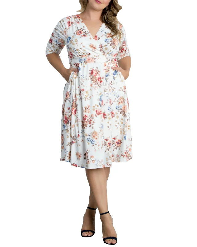 ladies-floral-dress-asymmetric-awe-Gabriella Dress | IVORY FLORAL PRINT