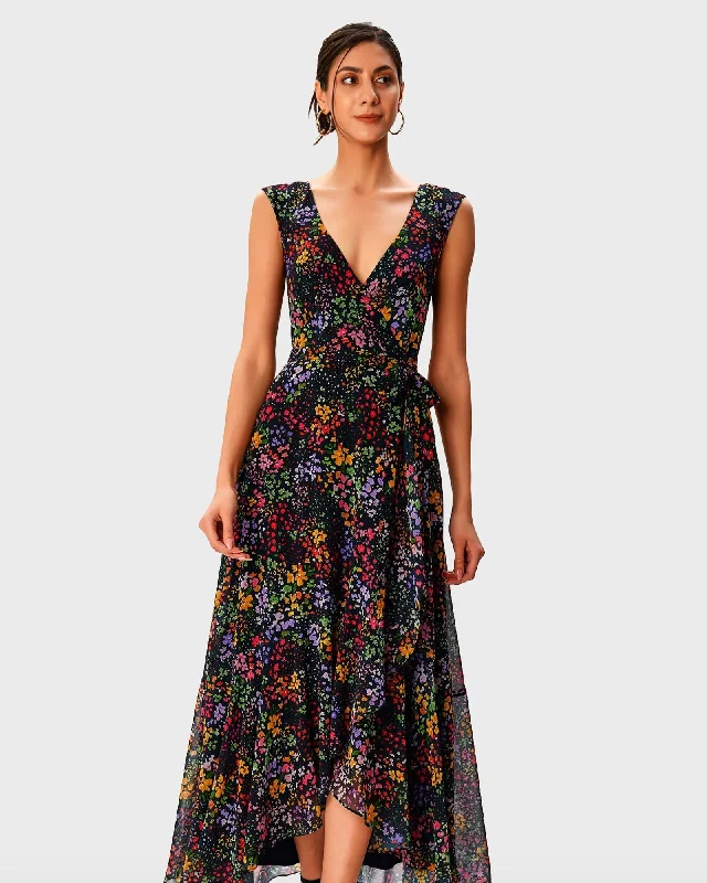 ladies-floral-dress-rose-ripple-Floral Print Georgette Wrap Dress | Multi