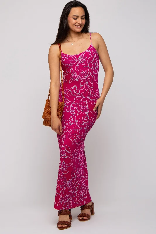 Women's floral dress span chic -Magenta Floral Maxi Dress