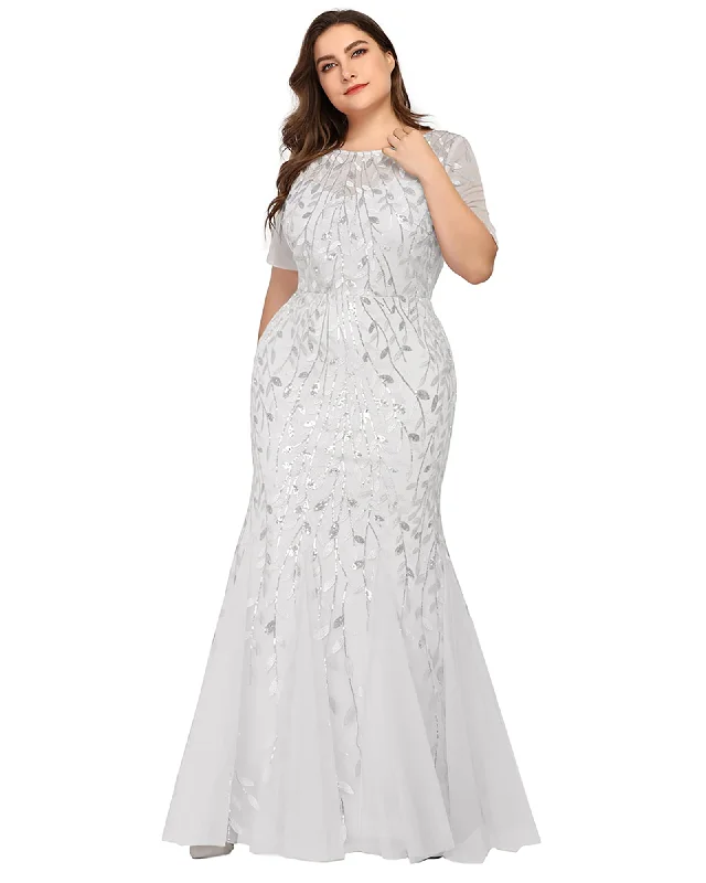 ladies-floral-dress-timeless-tulip-Floral Sequin Mermaid Tulle Evening Dress | White