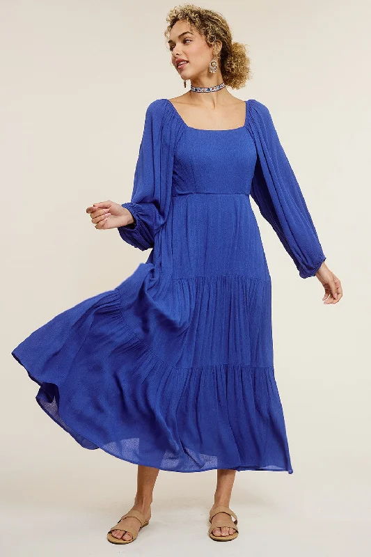 Women's midi dress dawn chic -Royal Blue Tiered Midi Dress