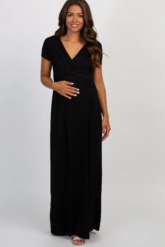 Women's floral dress web chic -PinkBlush Petite Black Draped Maternity/Nursing Maxi Dress