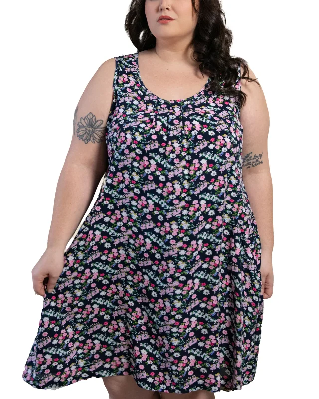 ladies-floral-dress-rust-rose-Louise Short Dress Ditsy Floral Print A-Line | Navy