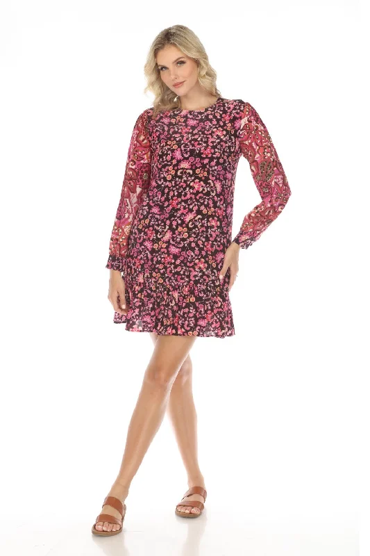 ladies-mini-dress-subtle-sleek-Johnny Was Jade Ariana Floral Silk Mini Dress L30923 Boho Chic