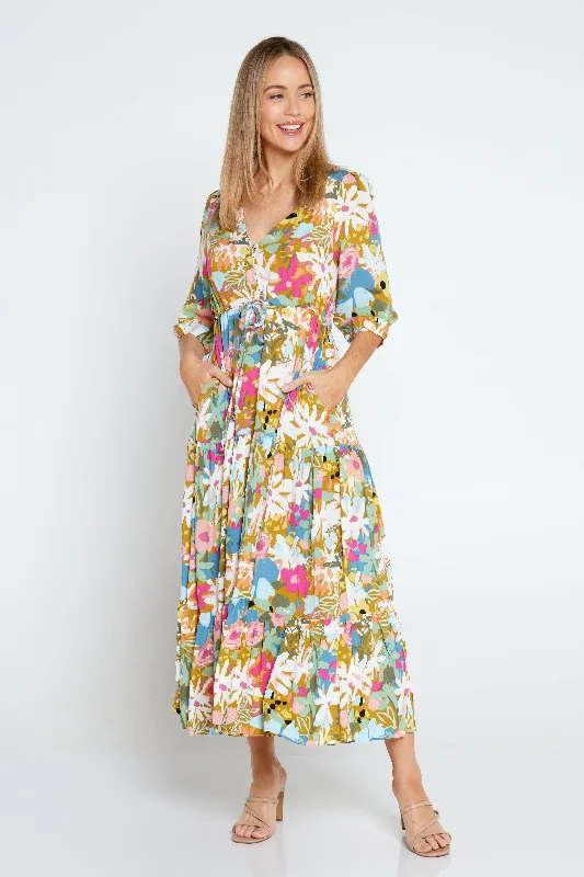 ladies-floral-dress-maxi-meadow-Freesia Dress - Multi Floral