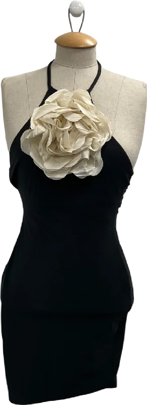 ladies-mini-dress-beige-buzz-ASOS Oversized Corsage Halter Mini Dress With Low Back In Black UK 6