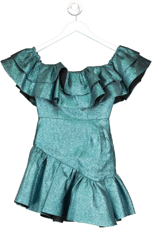 ladies-mini-dress-claret-crush-NBD Blue Off The Shoulder Ruffle Mini Dress UK XXS