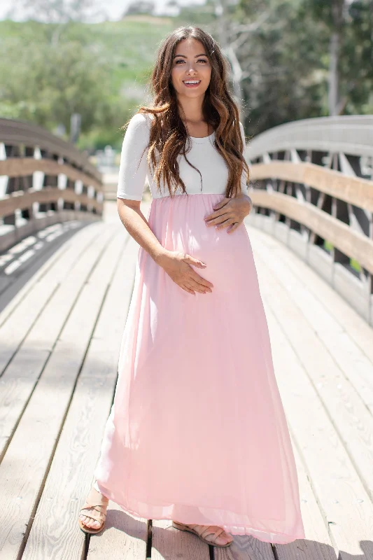 Women's floral dress blaze glow -PinkBlush Petite Light Pink Chiffon Colorblock Maternity Maxi Dress