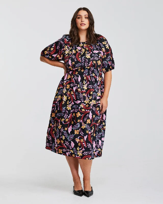 ladies-floral-dress-budget-blossom-FLAMINGO FLORAL DRESS | Print