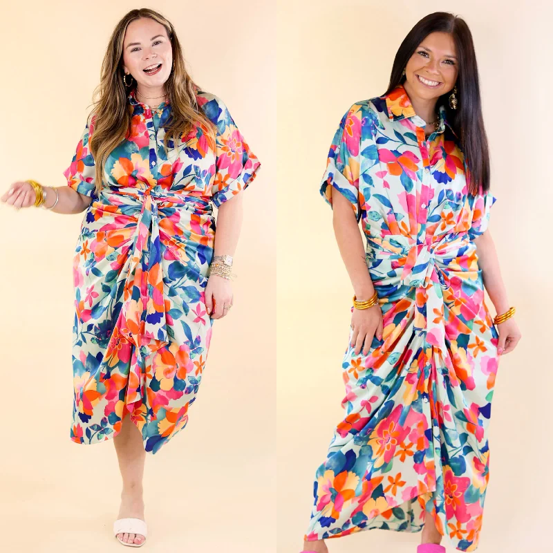 Women's floral dress coy flair -Beautiful Flora Floral Print Button Up Maxi Dress in Mint Green