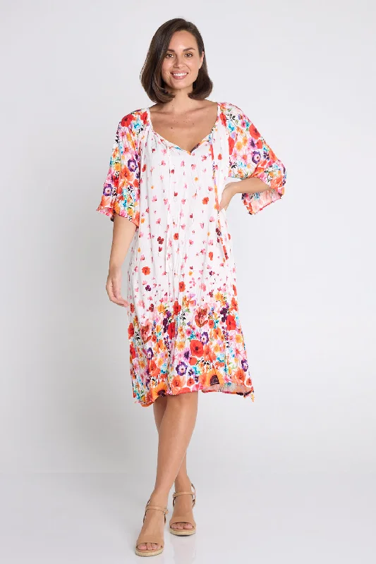 ladies-floral-dress-sand-sweep-Kumasi Dress - White Floral