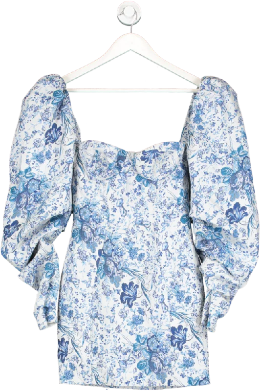 ladies-mini-dress-above-knee-airy-House of CB Blue Jacquard Floral Off The Shoulder Mini Dress UK S