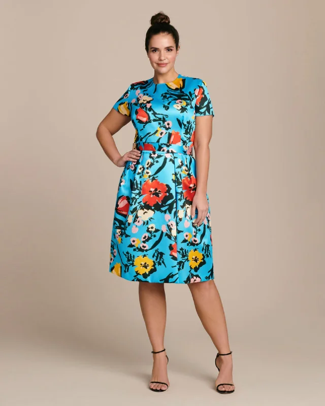 ladies-floral-dress-crimson-cool-Mikado Pique Floral Cocktail Dress | Floral