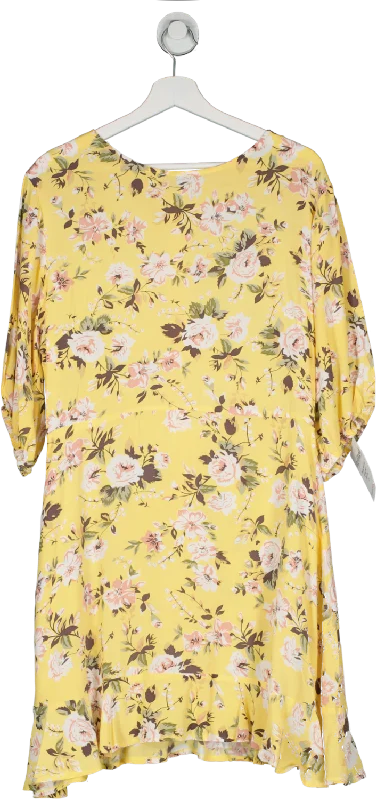 ladies-floral-dress-ochre-opulence-Faithful The Brand Jeanette Dress Pomeline Floral Jasmin Yellow UK L